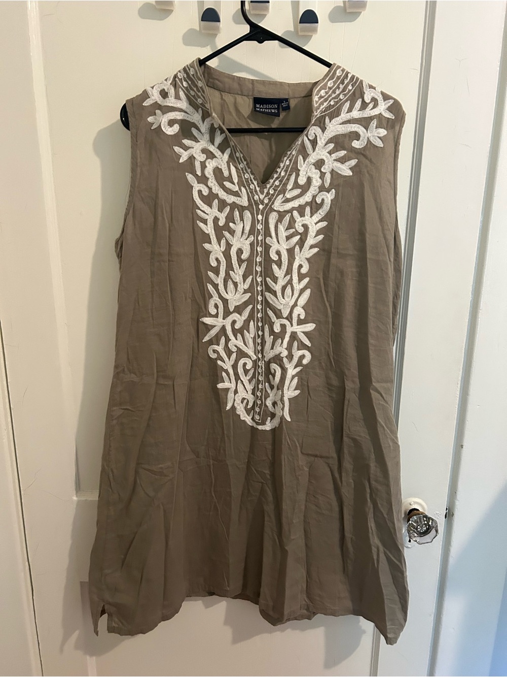 Madison Matthews women’s 100% cotton sleeveless tunic dress large swim coverup